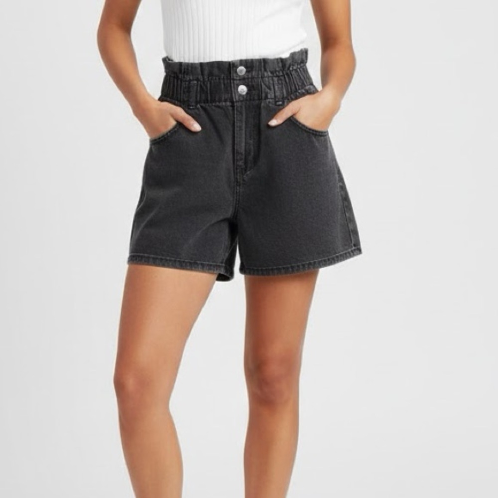 Zara Black Paperbag Waist Mom Denim Shorts